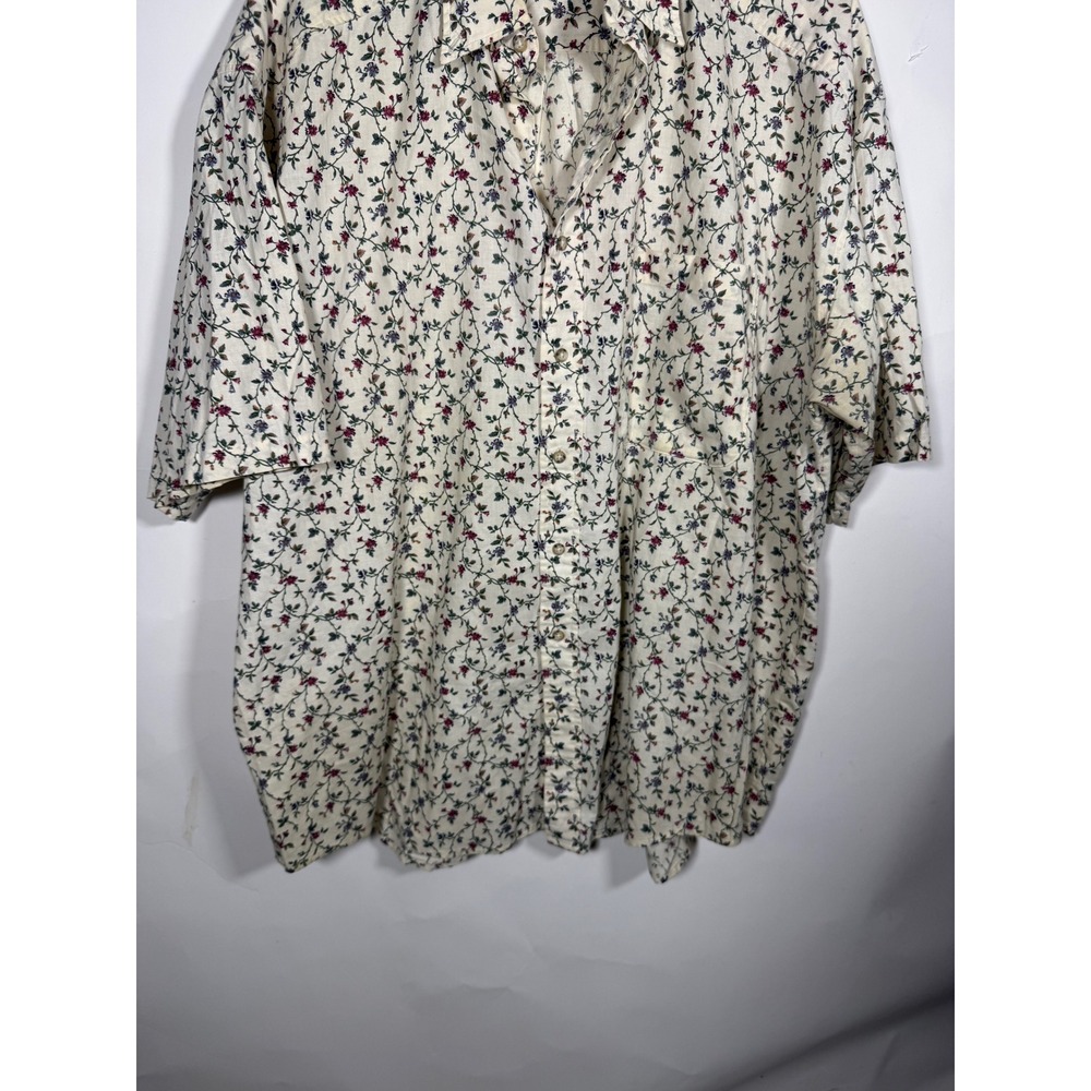 Johnny Cotton Vintage Floral Vine Button Down Shirt Mens XL Made in USA Cream - Picture 3 of 8